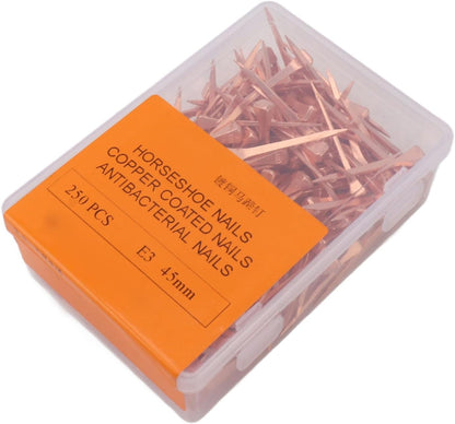 250Pcs Horseshoe Nails Copper Plated, Equestrian Riding Equipment, Rustproof Horseshoe Nails for Horse Hoof Health, Durable Copper Plated Nails with Storage Box, Professional Eques (45mm E3)