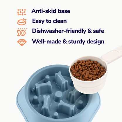 Miracle Vet Slow Feeder Dog Bowls for Fast Eaters - for Small, Medium Sized Dogs - Dog Puzzle Maze Helps Slow Down Eating - Adult, Puppy Food Bowl for Bloat Stop - Non-Slip Feeder Bowl (Blue)