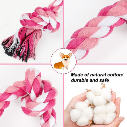 SZEE Dog Rope Toy, 14 in 3 Knots Chew Rope for Small Medium Dogs, Natural Cotton Pull Toy for Tug of War and Teeth Cleaning (Pink)