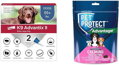 Bundle of K9 Advantix II XL Dog | 2-Mo Supply + Pet Protect Calming Fast-Acting Soft Chews for Dogs, 60 Count