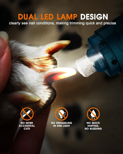 YABIFE Dog Nail Trimmers and Dog Nail Clippers Kit, Whisper Quiet Electric Grinder with Light, for Small, Medium, Large Dogs, Cats Toenail Grooming, 3 Speeds