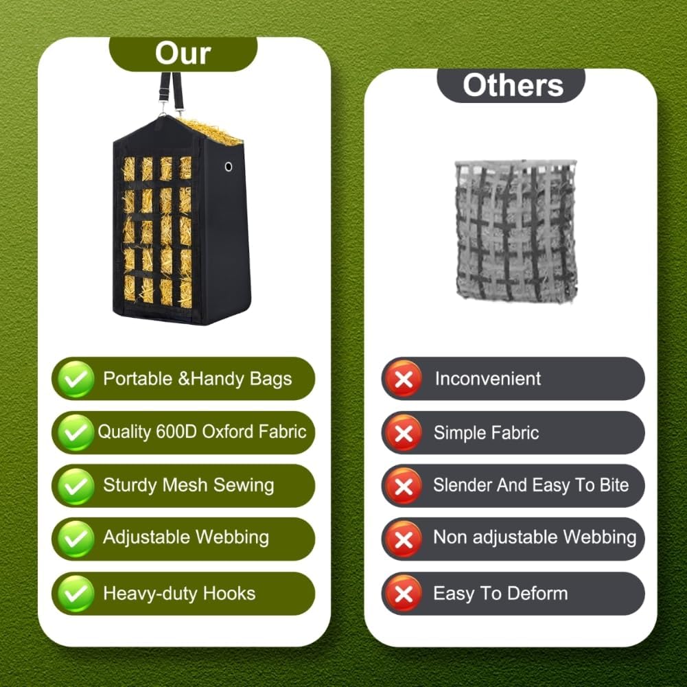 Eforcase 3PCS Hay Bags for Horses, Slow Feed Hay Bags for Goats,Sheep, Donkey, Premium Oxford Hang Feed Bag with Front Nets Design, Easy to Fill, Adjustable,Horse Feeding Supplies