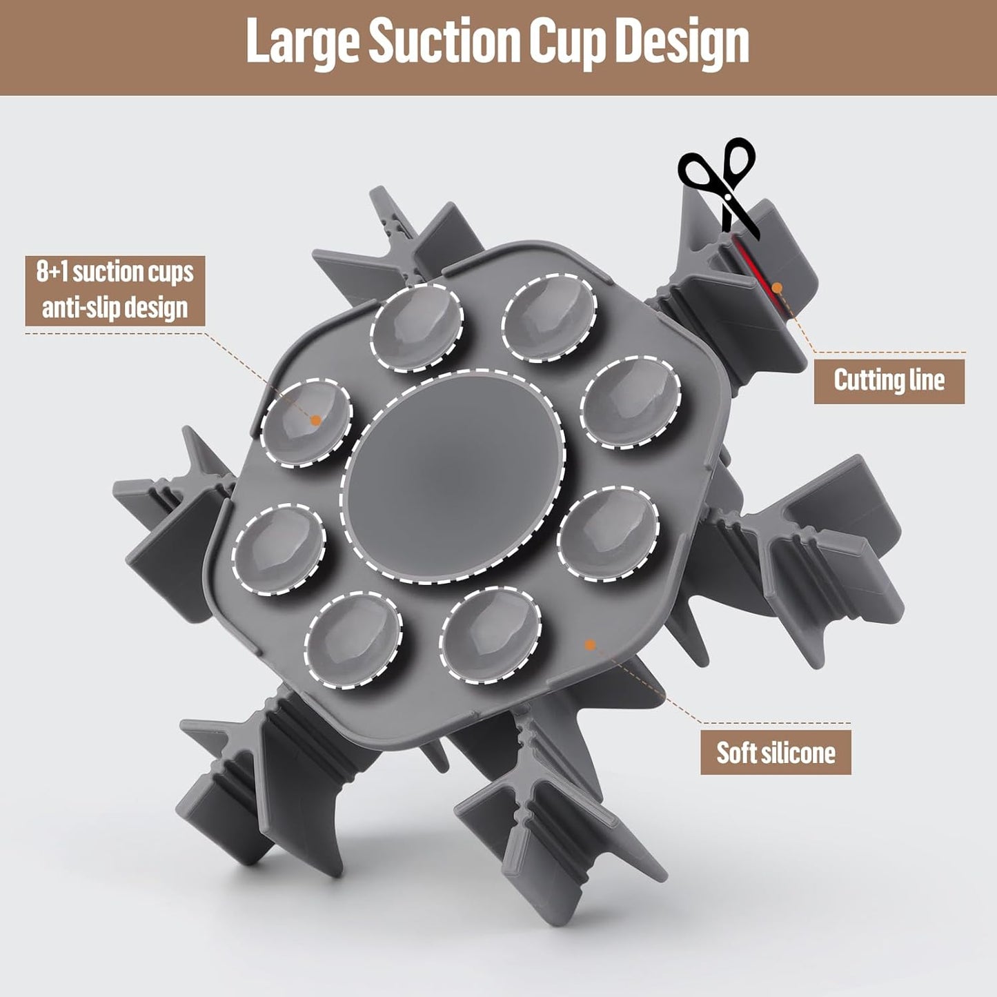 Slow Feeder Insert for Dog Bowl, Cuttable Dog Slow Feeding Insert with 8 Upgraded Large Suction Cups, Adjustable Length 4.7-7, Fits Small Medium Dogs (Grey)