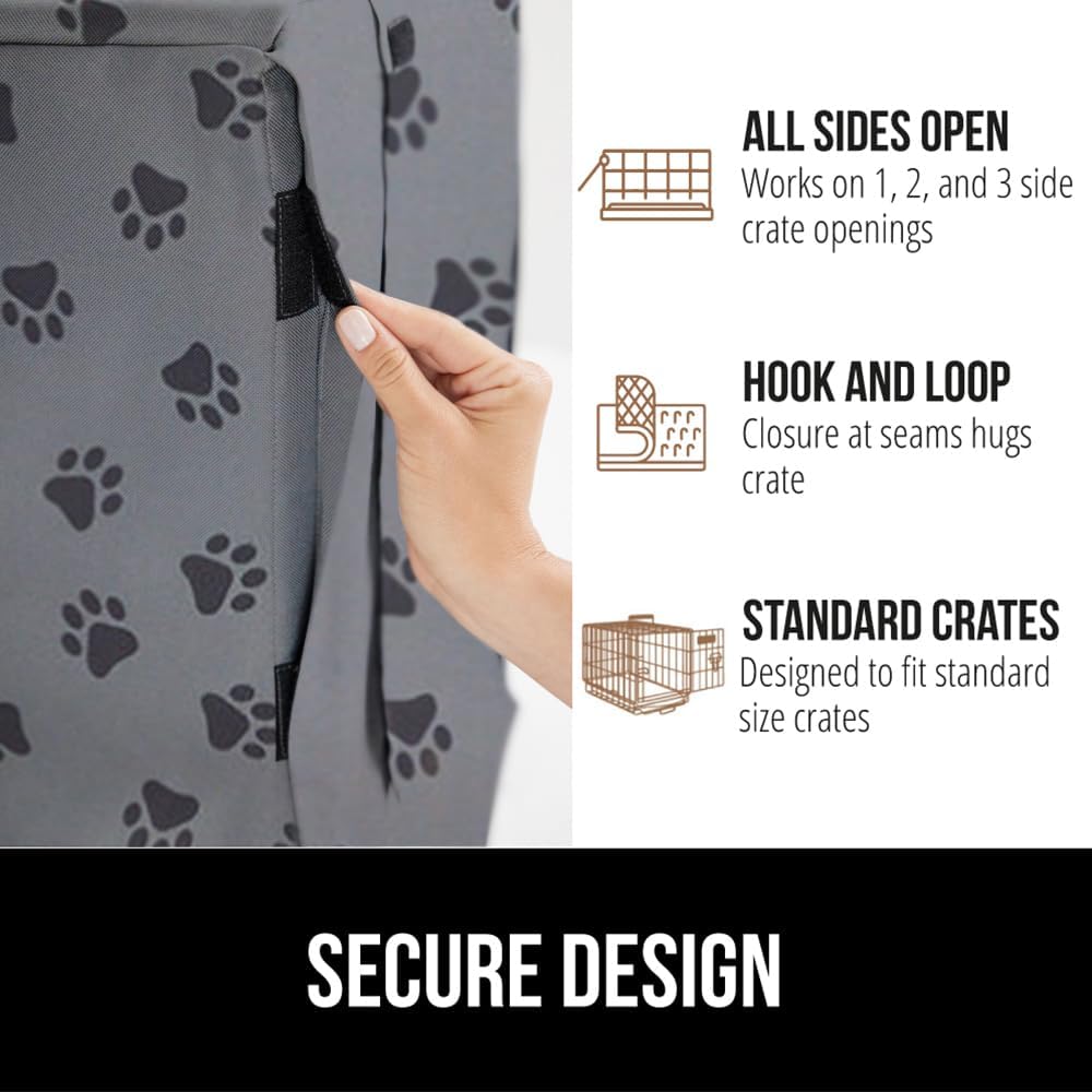 GORILLA GRIP Dog Crate Covers compatible with Amazon Basics Dog Crates, All Sides Open, Privacy Cover Fits 42" Wire Kennel, Breathable Mesh Windows, Light Reducing Puppy Training Cage Topper, Gray Paw