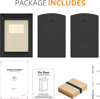 [Classicmacher] Heavy Duty Dog Door with Double Sliding Lock Panel, Aluminum Large Doggie Door for Exterior Door, Magnetic Double Flaps Dog Door for L arge and Medium Dog Up to 100 Lbs (Large,Black)