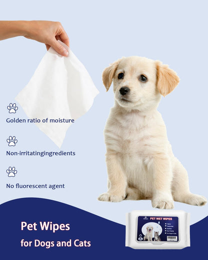 Dog Wipes for Paws and Butt – 80ct Unscented Hypoallergenic Pet Wipes for Dogs & Cats – Extra Thick, Rinse-Free Deodorizing Grooming Wipes for Face, Ears & Sensitive Areas – Travel Pack