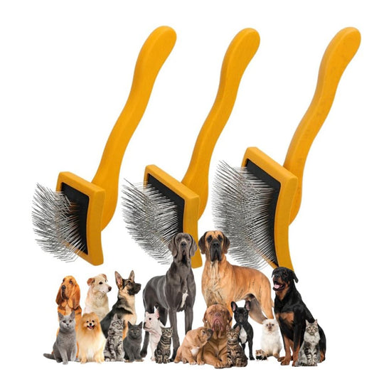 Slicker Brush Perfect For Dogs and Cats (Big and Medium Dogs, Goldendoodles, Labradoodles, Poodles and Cats) Curved Design for Thick, Fluffy, Detangled and Shedding Fur (Yellow, Small)