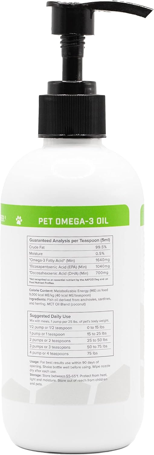 SFH Super Omega 3 + MCT Pet Oil | Fish Oil + Coconut Oil | for All Pets | Increases Energy, Supports Skin, Coat, Joint, Heart, and Immune System Health | Liquid Form Easy to Dispense (8 oz)