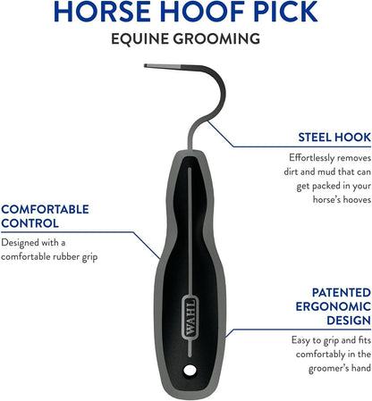 WAHL Professional Animal Equine Grooming Horse Hoof Pick (#858710) - Horse Hoof Pick for Grooming - Ergonomic, Comfort Rubber Handle - Horse Cleaning Tool - Black