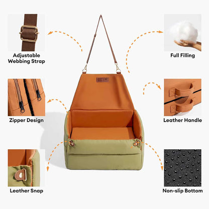 FUNNYFUZZY Dog Car Seat for Small Dogs, Waterproof Dog Booster Car Seats, Faux Leather Pet Vehicle Seat Travel Bed with Thick Cushion, Carseat for Dogs, Orange Green