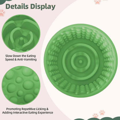 Dog Slow Feeder Lick Bowl, Non-Slip Dog Licking Treat Dispenser, Slow Feeder Bowls for Small Medium Large Breed Dogs, Anxiety Relief & Anti-Choking, BPA Free Silicone (Green, 1.6 Cup)