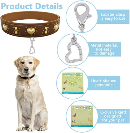 4pcs Heart Collar Pendants for Cat Dog Valentine Charms Brass Rhinestone Pet Collar Pendants Clip-on Charms for Bag Decor Keychain Pet Necklace Jewelry Making Training Home Decor