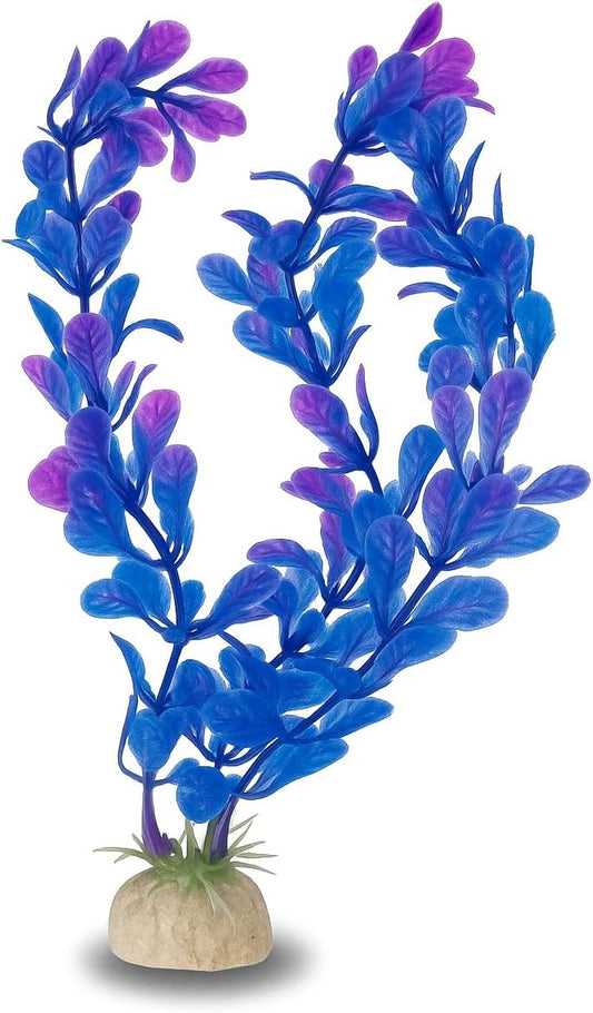 D & K Exclusives Artificial Aquarium Plants, 10 Pack 7 inch Plastic Fish Tank Decorations, Colorful Aquascape Decor for Freshwater, Tropical Tanks (Blue & Purple Fan Plant)