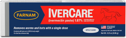 Farnam IverCare (ivermectin Paste) 1.87% for Horses, Anthelmintic and Boticide, 0.21 Ounces, Horse Dewormer, Ivermectin Apple-Flavored Paste, Up to 1,250 lbs