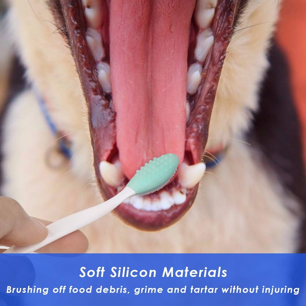 Dog Toothbrush, 4 Packs Silicone Pro Double-Sided Soft Comfort Gentle Dental Brushes Set Kit with 5.7 inches Curved Long Handle for Puppy Small Medium Dogs Cats Most Pet (Set 1)