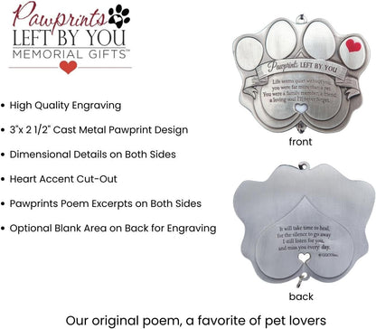 Pet Memorial Wind Chime - 18" Metal Casted Pawprint Wind Chime - A Beautiful Remembrance Gift for a Grieving Pet Owner - Includes Pawprints Left by You Poem Card