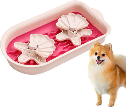 Large Slow Feeder Dog Bowls, Dog Puzzle Slow Feeder Bowls with Lick Mat and Puzzle Inserts for Large Dogs with Non-Slip Base, Removable Puzzle Inserts Easy to Clean (Pink)