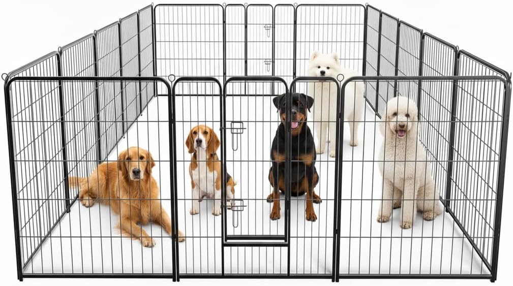 Dog Playpen, 40 Inch 16 Panels Dog Fence for Small/Medium/Large Dogs Puppy/Indoor & Outdoor Bliss, Perfect Dog Pen for Camping, Yard, RV, Garden Fence, Black