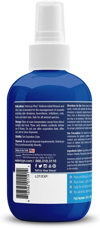 Vetericyn Plus Cat Wound Care Spray | Feline Healing Aid and Skin Repair for Wounds, Sores, and Abrasions, Provides Itch Relief for Cats Irritated Skin. 3 Ounces