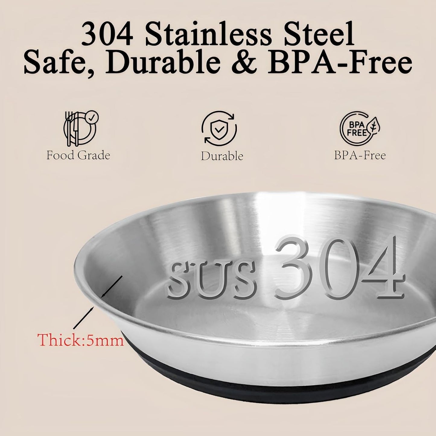 4 Pack Stainless Steel Whisker Friendly Shallow and Wide Cat Bowls for Food and Water, Non-Slip Silicone Cute Bottom for Small Dog Puppies Cats.