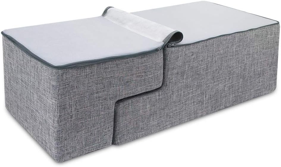 Best Pet Supplies Round Bed for Pet, 4-Step Pet Stair, Grey Linen (Foldable)