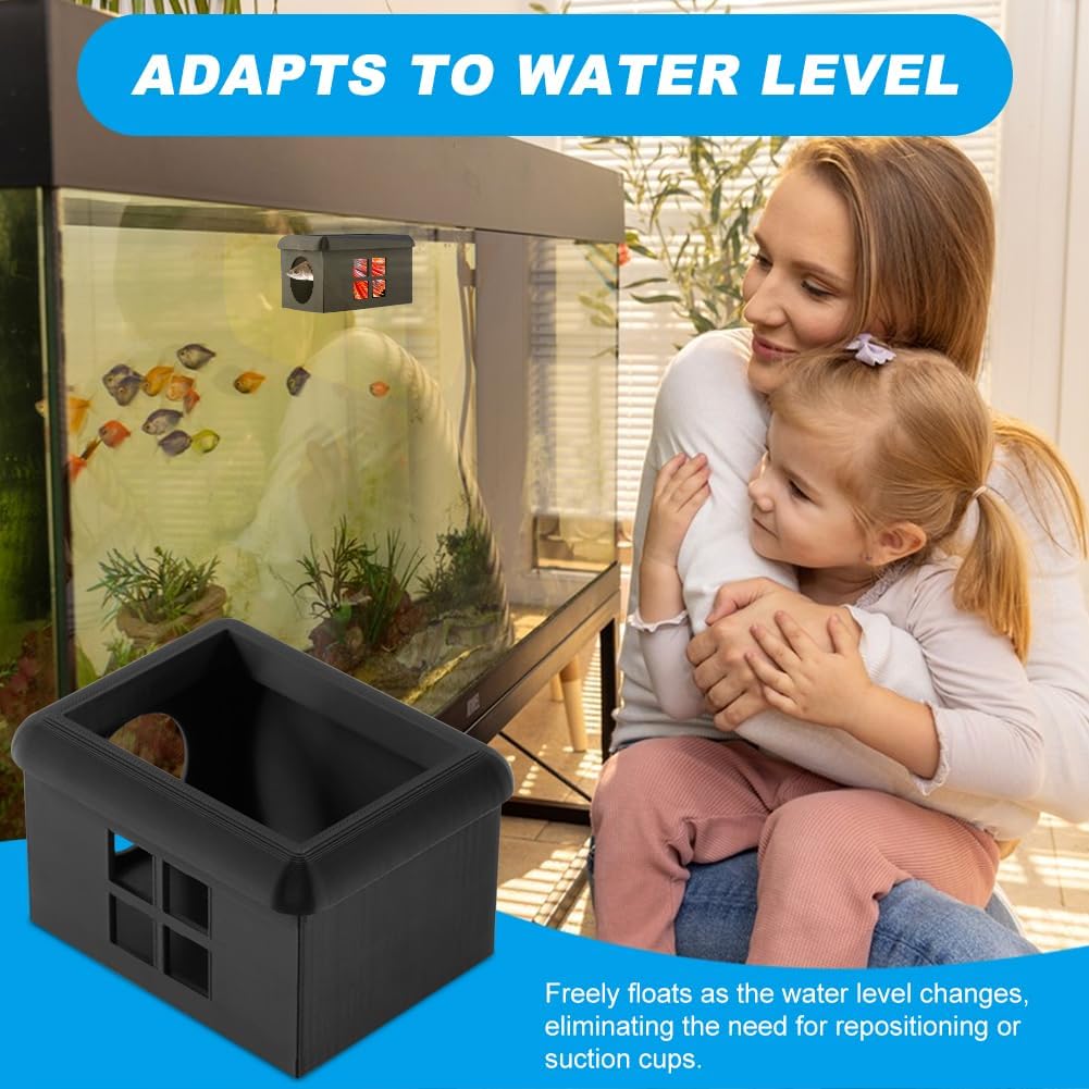 Floating Bettas Fish Hideout with Window 3D Fish Breeding Box & Shelter Floating Feeding Plat-Form for Bettas Tanks Rest Cave for Small Aquariums(Color:Black)