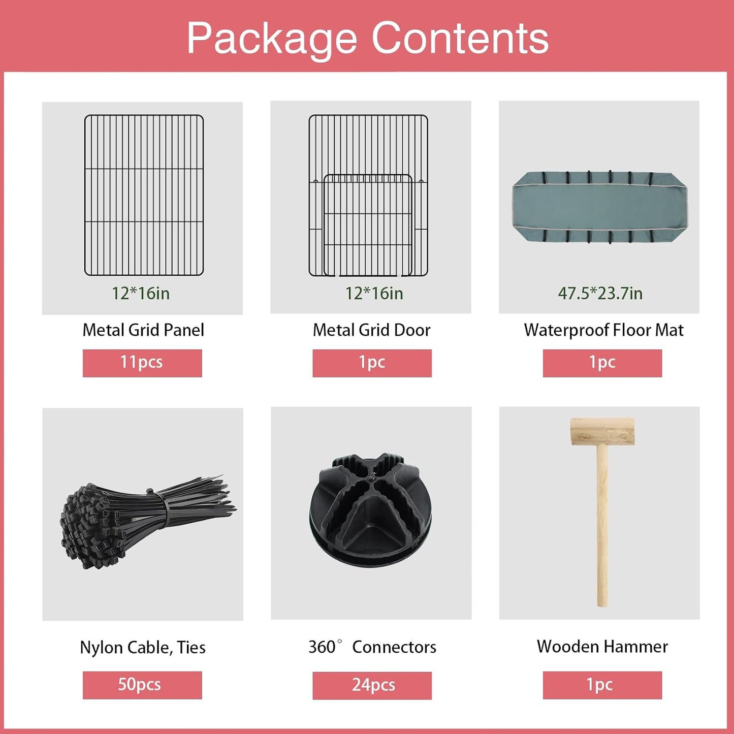 12 Panels Small Animal Playpen, 48" x 24" x 16" Pet Playpen with Waterproof Mat, C&C Cage for Guinea Pigs, Puppy Play Pen, Bunny Playpen, Indoor Outdoor Portable Metal Wire Yard Fence