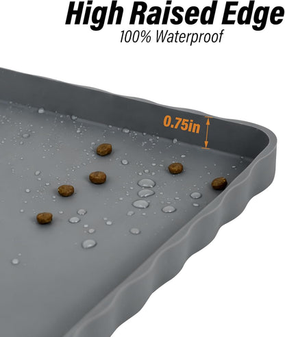 Dog Food Mat 20" x 15", Waterproof Silicone Pet Feeding Mat with Raised Edge & Residue Pocket, Non-Slip Bowl Mat for Dog Cat Food and Water, Easy to Clean Floor Protector
