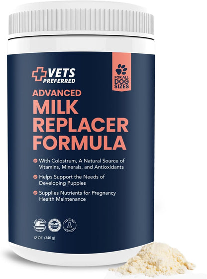Vets Preferred Puppy Milk Replacement Formula - Dog Milk Replacer Powder Supplement for Pregnant, Lactating, Aging Dogs - Enriched with Colostrum - Nutritious Nursing Formula for Puppies - 12 Oz
