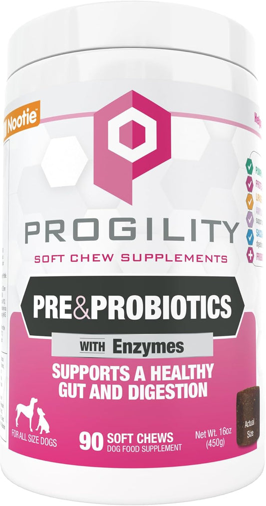 Nootie Progility Pre & Probiotic Supplement, Digestive Aid Supplement for Dogs, 90 Soft Chews per Container