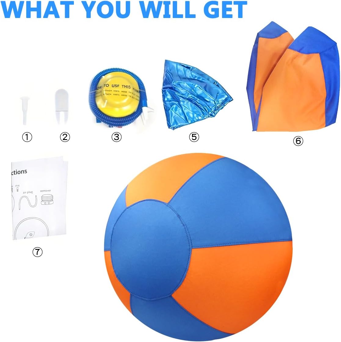 18" Herding Ball for Dogs | Jolly Ball for Horses & Large Dogs | Dog Agility Equipment | Interactive Dog Ball with Cover & Hand Pump (Orange&Blue)