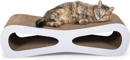 GREAZ Interactive Cat Scratcher Lounge with Catnip, Durable Cardboard Design, Natural Wood Color, Play and Rest