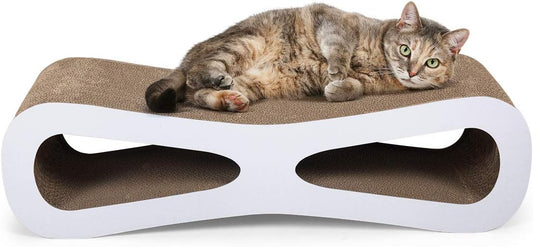 GREAZ Interactive Cat Scratcher Lounge with Catnip, Durable Cardboard Design, Natural Wood Color, Play and Rest