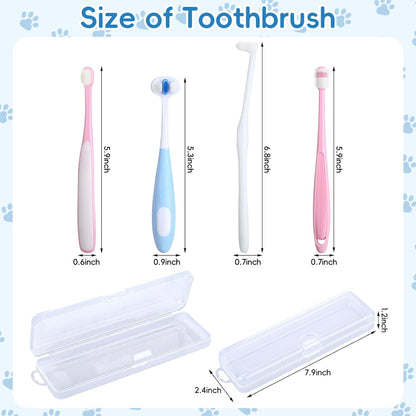 Ceenna 8 Pcs Small Dog & Cat Toothbrush with 2 Storage Clear Box 360 Degree Soft Silicone Deep Pet Teeth Cleaning Kit Cat Dental Care for Kitten and Small Dogs, 4 Different Shapes
