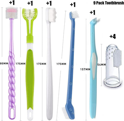 Dog Toothbrush, 360 Degree Finger Toothbrushes, Triple Head Toothbrushes, Double Head Toothbrush,Cleaning Brushes for Dog Cat Oral Dental Health (Blue, L)