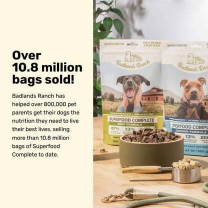 BADLANDS RANCH - Superfood Complete, Adult Dog Food, Air-Dried, High Protein, Zero Fillers, Superfood Nutrition by Katherine Heigl (24 oz., Beef Formula)