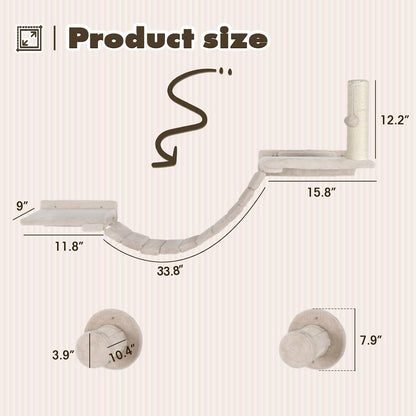 Cat Wall Shelves Climber Systems, Set of 7 Heavy Duty Wall-Mounted Cat Furniture Set with Scratcher Post, Bridge Ladder, Wooden Platform and Hanging Ball for Kittens, Large Cats