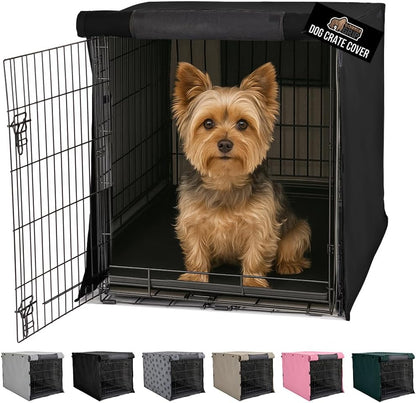 GORILLA GRIP Dog Crate Covers Compatible with Amazon Basics Dog Crates, All Sides Open, Privacy Cover Fits 24" Wire Kennel, Breathable Mesh Windows, Light Reducing Puppy Training Cage Topper, Black