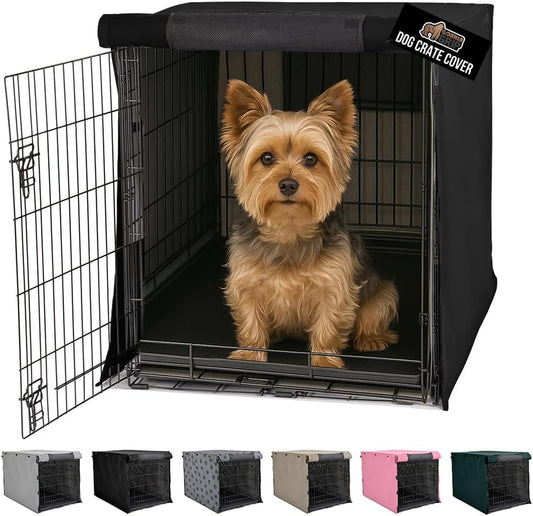 GORILLA GRIP Dog Crate Covers Compatible with Amazon Basics Dog Crates, All Sides Open, Privacy Cover Fits 24" Wire Kennel, Breathable Mesh Windows, Light Reducing Puppy Training Cage Topper, Black