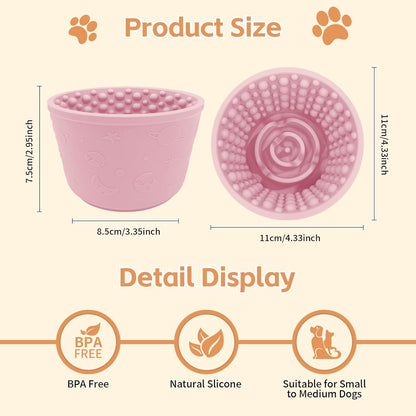 Dog Lick Bowl,Anxiety Relief Non-Slip Silicone Treat Bowl,Durable Long-Lasting Enrichment Slow Feeder Licking Mat for Small Medium Large Breed,Freezable BPA Free Silicone Dishwasher Safe-Pink