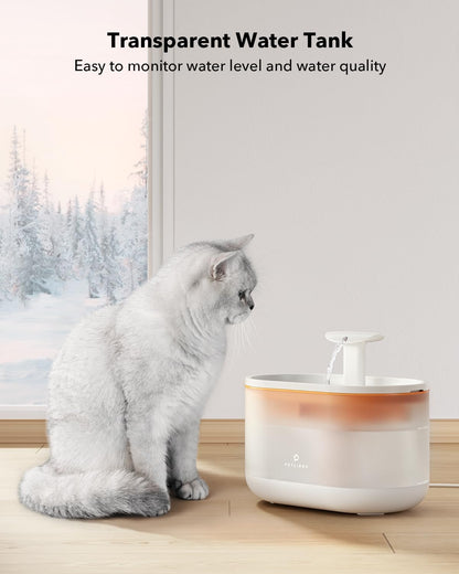 PETLIBRO 2.1L Automatic Cat Water Fountain, Ultra-Quiet Indoor Pet Water Dispenser with Dual Flow Modes, Visible Water Window & Multi-Layer Filter System, BPA-Free, Orange