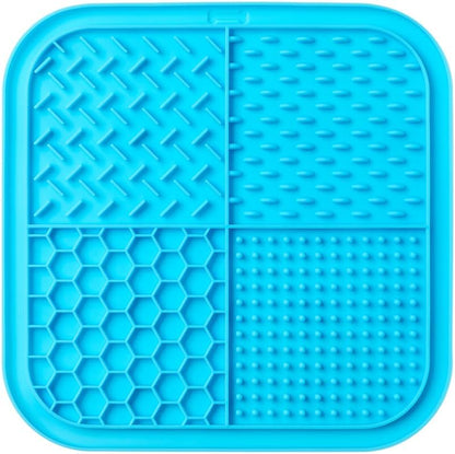 Dog Licking Mat for Anxiety Relief, Slow Feeder Silicone Pad with Strong Suction Cups - Food Grade - Dishwasher Safe, Freezer Safe - for Dogs and Cats (Blue)