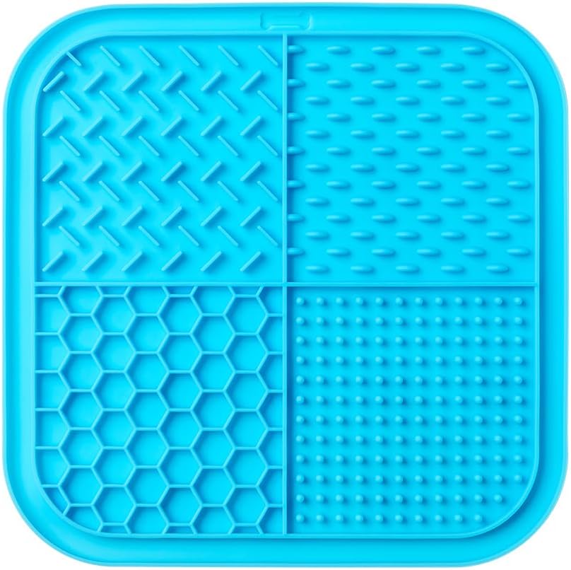 Dog Licking Mat for Anxiety Relief, Slow Feeder Silicone Pad with Strong Suction Cups - Food Grade - Dishwasher Safe, Freezer Safe - for Dogs and Cats (Blue)