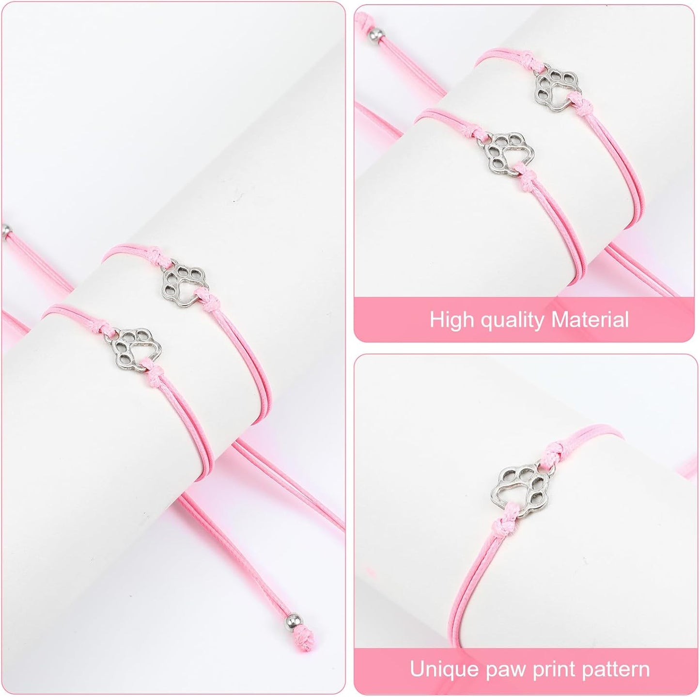 TIESOME 2pcs Pet Death Memorial Gift Bracelet, Pink Dog Paw Print Bracelet Gift Paw Memorial Furry Friends