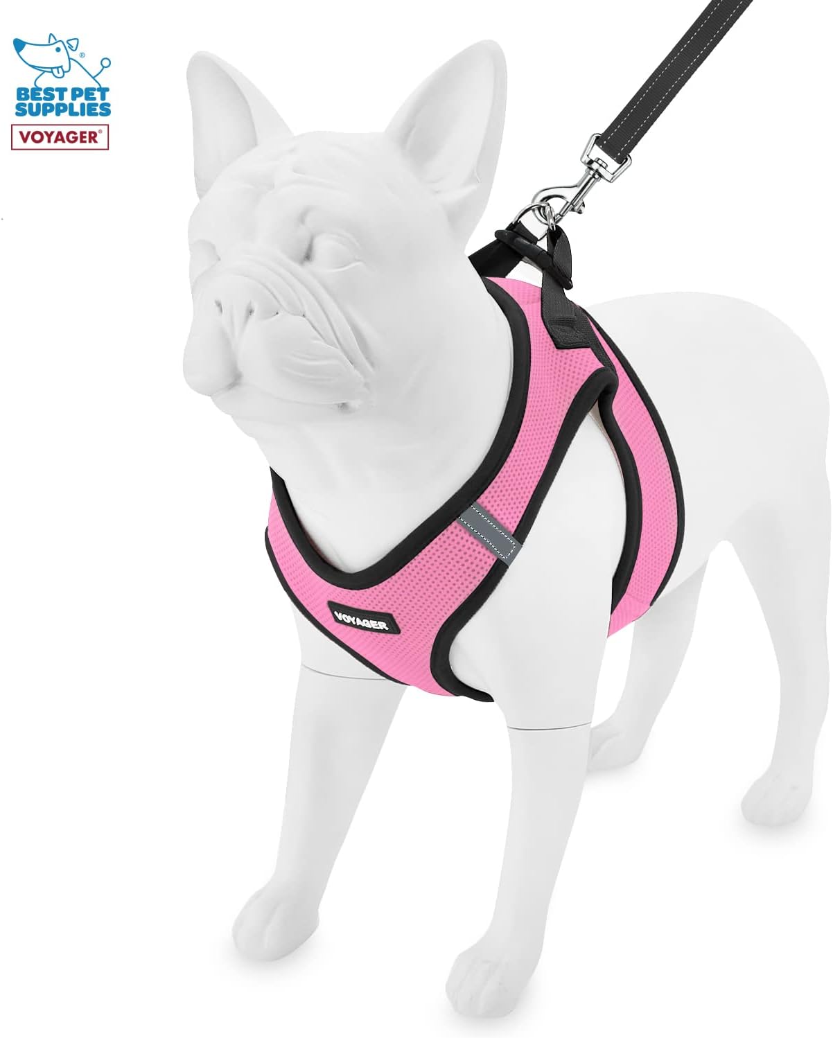 Voyager Step-in Air All Weather Mesh Harness and Reflective Dog 5 ft Leash Combo with Neoprene Handle, for Small, Medium and Large Breed Puppies by Best Pet Supplies - Pink Base, L (Pack of 2)