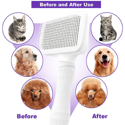 Self Cleaning Slicker Brush, Dog Cat Bunny Pet Grooming Shedding Brush, Easy to Remove Loose Undercoat, Pet Massaging Tool Suitable for Pets with Long or Short Hair (White)