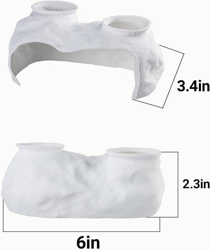 Dual-Entrance Rock-Texture Cave – Fish Tank Shelter & Aquarium Decor with 2 Tunnels, 6×3.4×2.3in (White)