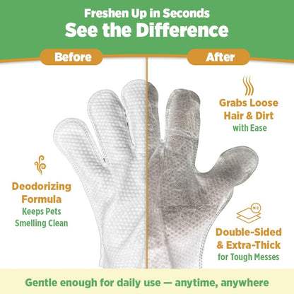 6pc. Premium Pet Glove Cleaning Wipes for Dogs & Cats | Textured, Deodorizing & Hypoallergenic Gloves with Aloe Vera & Shea Butter – Gentle, Skin-Safe Wipes for Fur, Face & Body, Odor Control