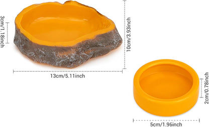 2-Pack Reptile Water Dish, Food Bowl Set - Natural Rock Design Snake Water Bowl, Leakproof Resin Feeder for Bearded Dragons, Turtles, Geckos, Snakes | Terrarium Decor Essentials