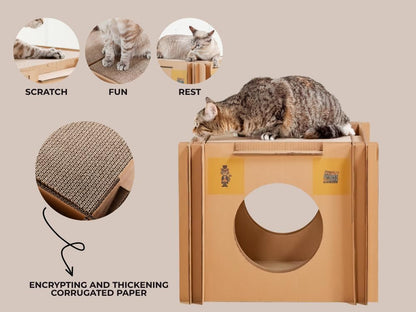 Mister’s Favorite Cat Scratcher & Hideaway House – XL Cardboard Jungle Gym & Cat houses for Large Cats & Chonky Cats – Indoor Kitty Playhouse, Cat Condo, Pet Bed, Cat Furniture, Scratch Pad & Cat Cave